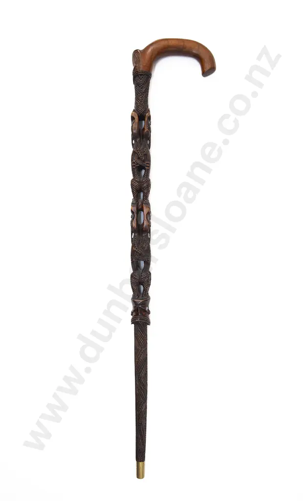 A Large 20th Century Tokotoko With Surmounting Double-Sided Figures Image 1++