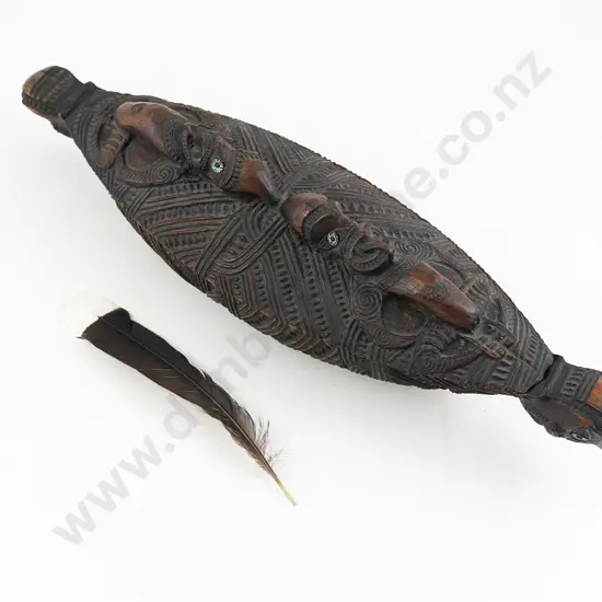 A Good 19th Century Wakahuia (Treasure Box) With Huia Feather