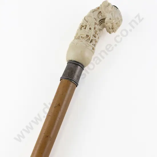 Late 19th Century Walking Cane With An Indonesian Ivory Kris Handle