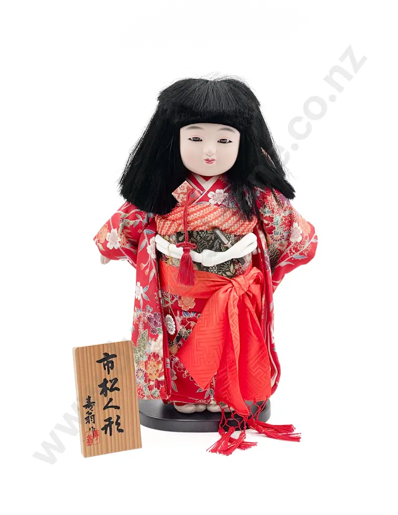 Japanese Ichimatsu Doll jointed limbs dressed in kimono 43cm with record Image 1++