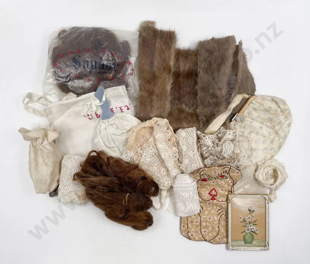 Small Qty Antique Lace Material Doll Hair and Various Image 1++