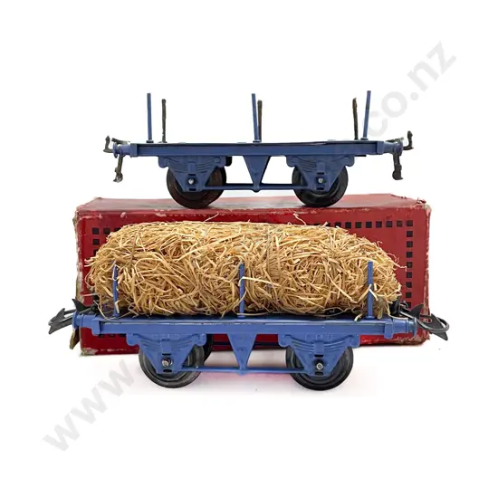 Hornby O Gauge Three Early Chassis Wagons and Two Fibre Wagons