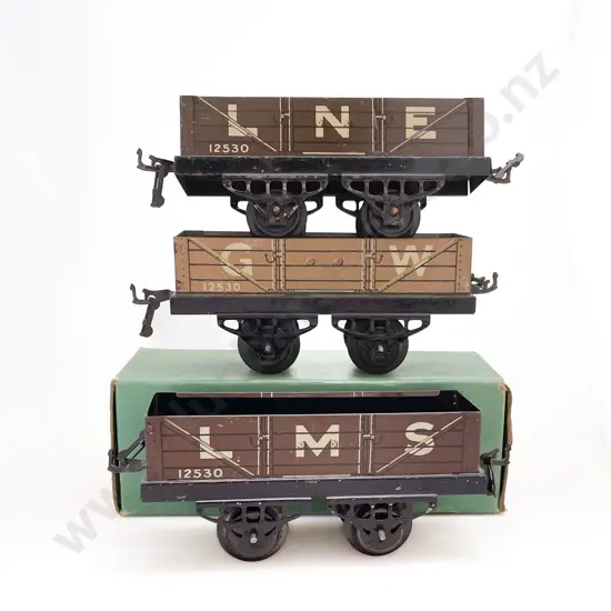 Hornby O Gauge Three Open Wagons and Two Vans