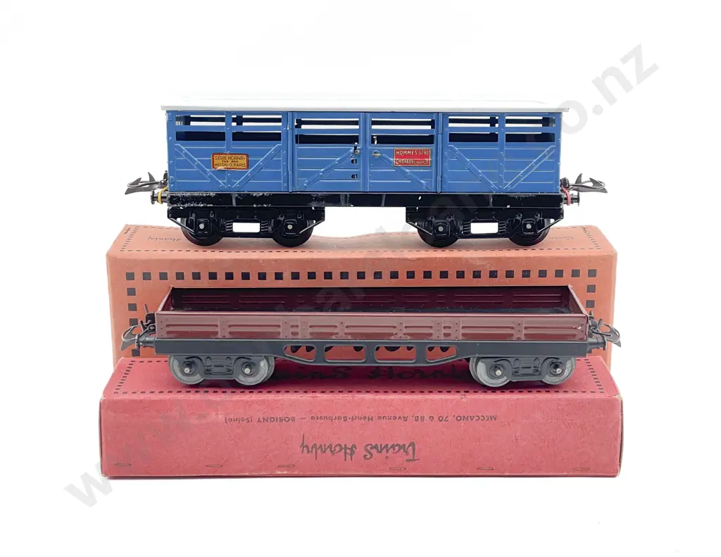 Hornby O Gauge French Boxed Wagon A Ridelles Basses and Wagon A Bestiaux No 2 Image 1++