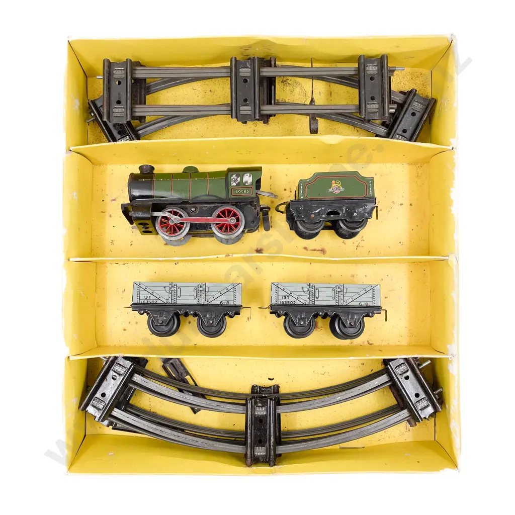Hornby O Gauge Clockwork Boxed Locomotive & Tender and Two Rolling Stock Image 1++