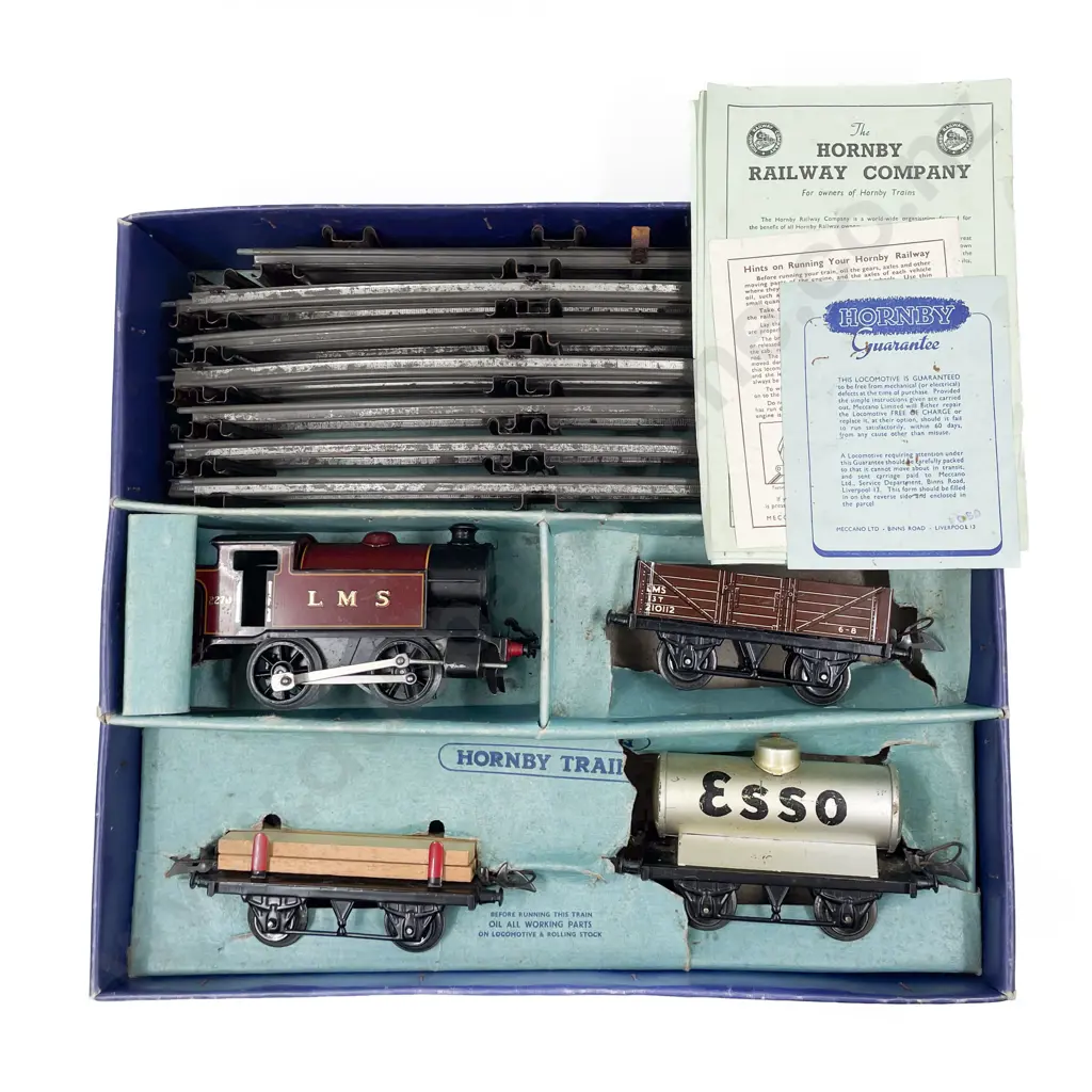 Hornby O Gauge Clockwork Boxed Tank Locomotive and Three Rolling Stock Image 1++