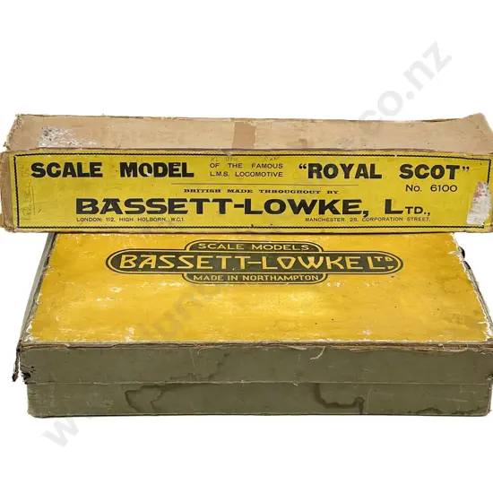 Part Bassett-Lowke Three Section Interior Locomotive Empty Box and Royal Scot Box