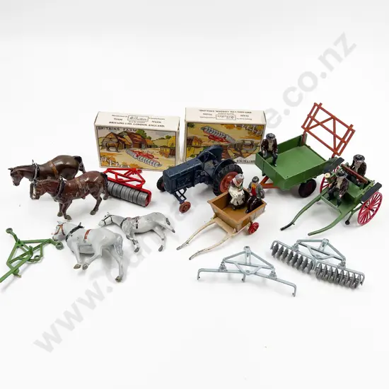 Collection Britains Farm Carts with Trailer Tractor Disc Harrows and some figures