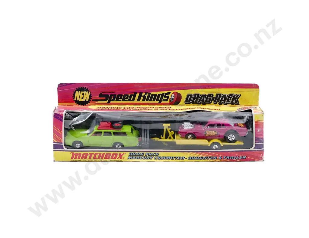 Matchbox Boxed Speed Kings Drag-Pack K-28 Mercury Commuter-Dragster & Trailer Image 1++