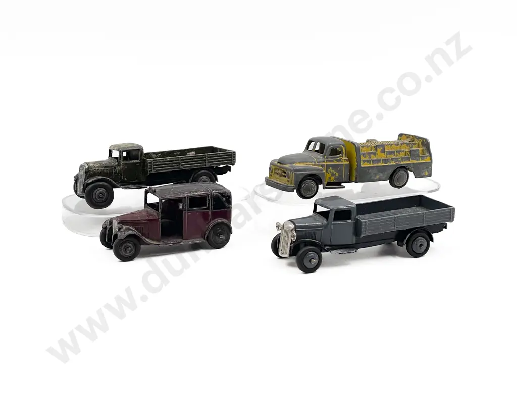 Two Dinky Early Model Wagons with Taxi and Micro Model Coca-Cola Bottle Truck playworn Image 1++