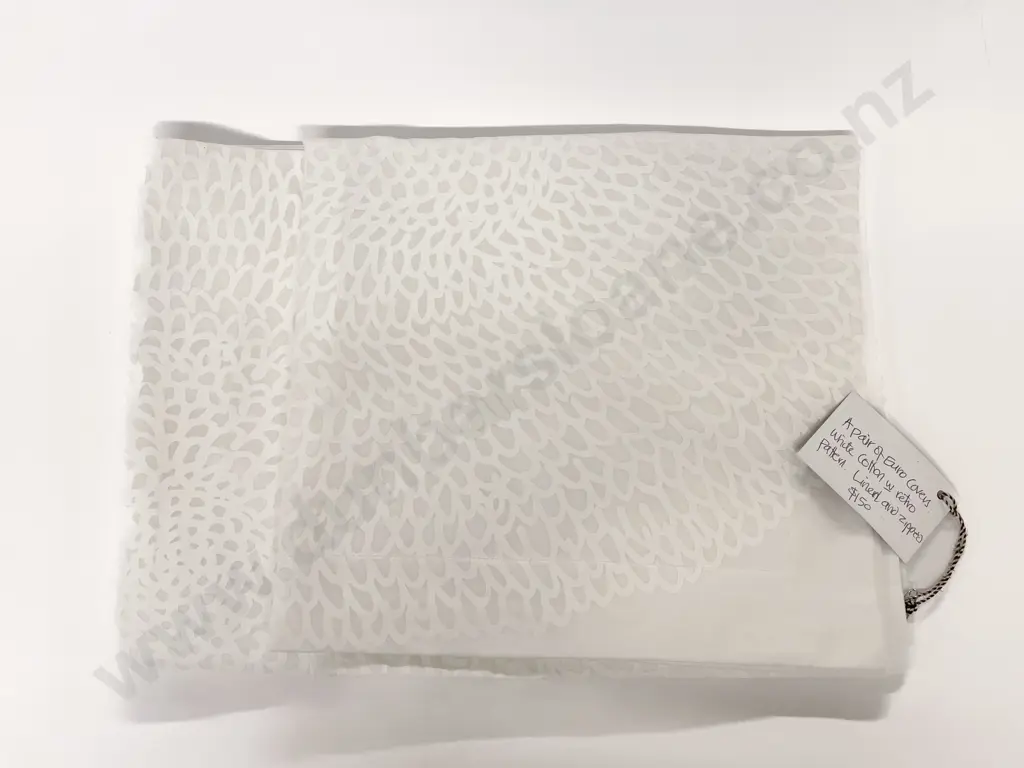 Pair Euro Pillow Covers "White Cotton with Retro Pattern" Image 1++