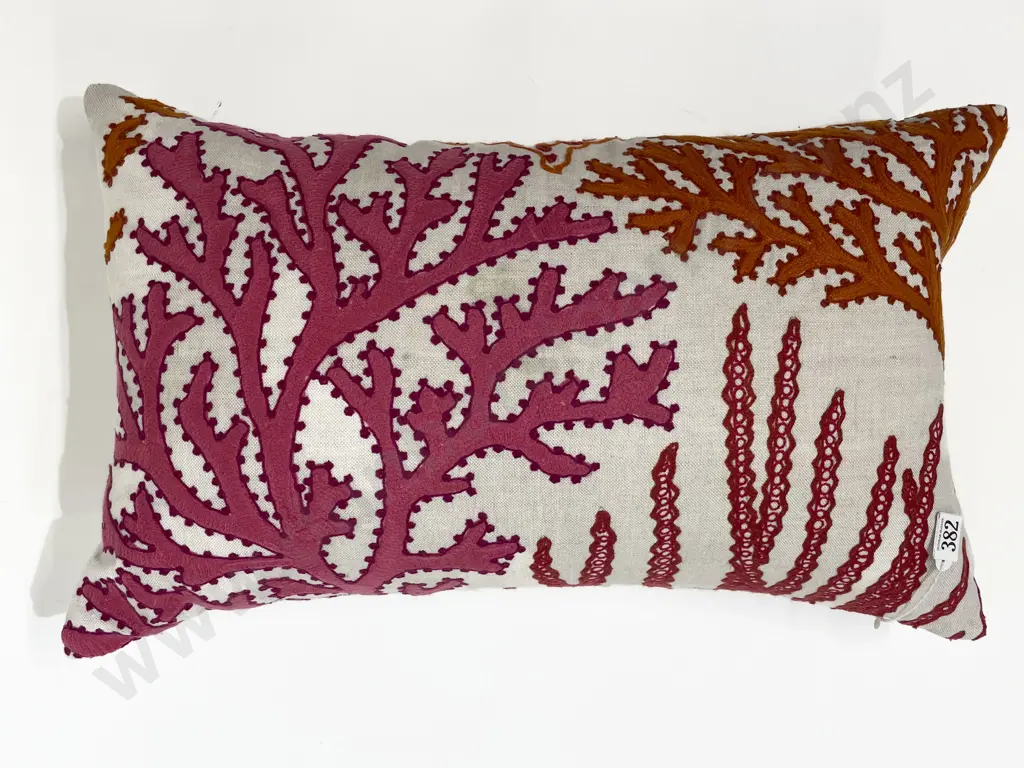 Embroidered Linen Lumbar Cushion Image 1++