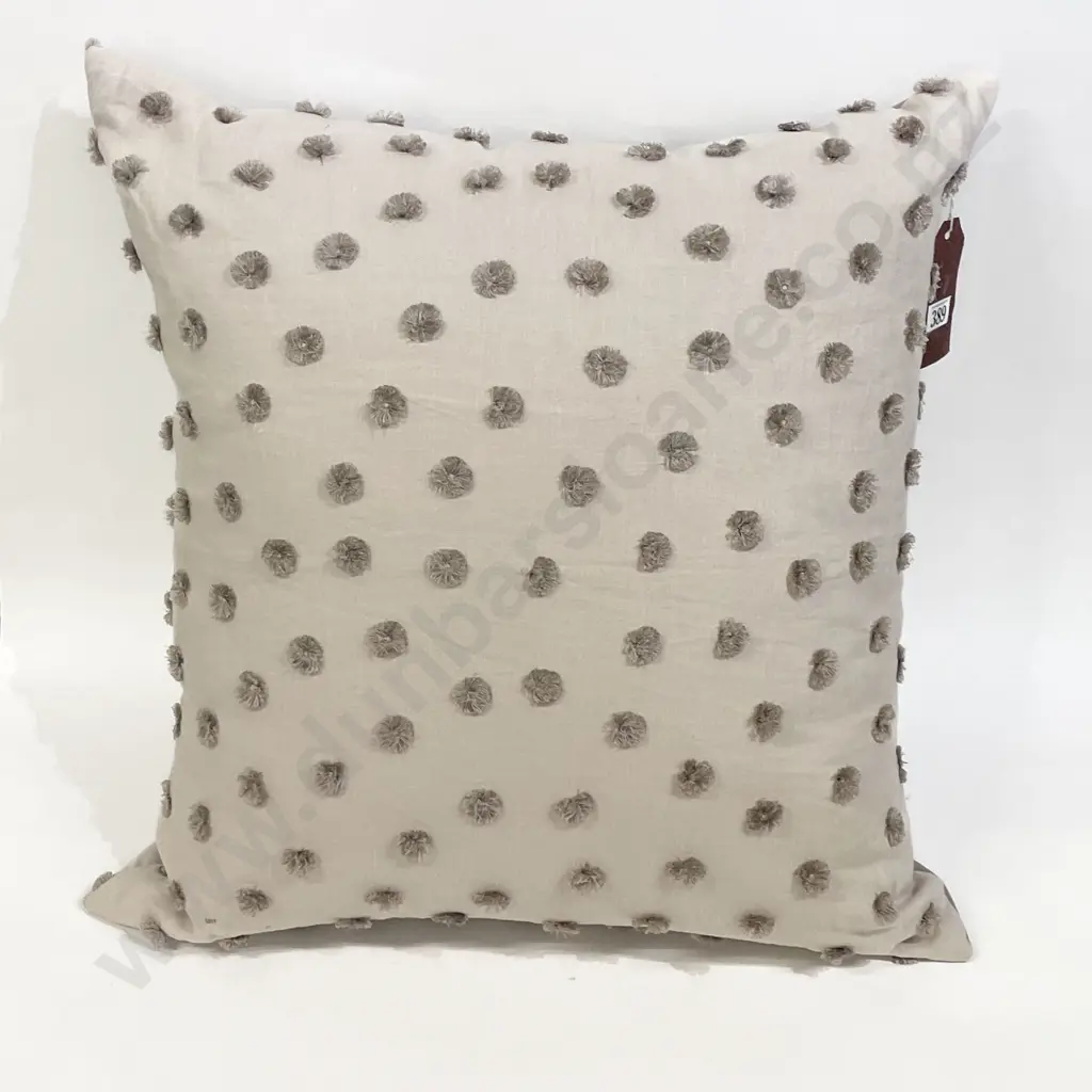 Beige Linen with Cotton Tufted Rosettes Cushion Image 1++