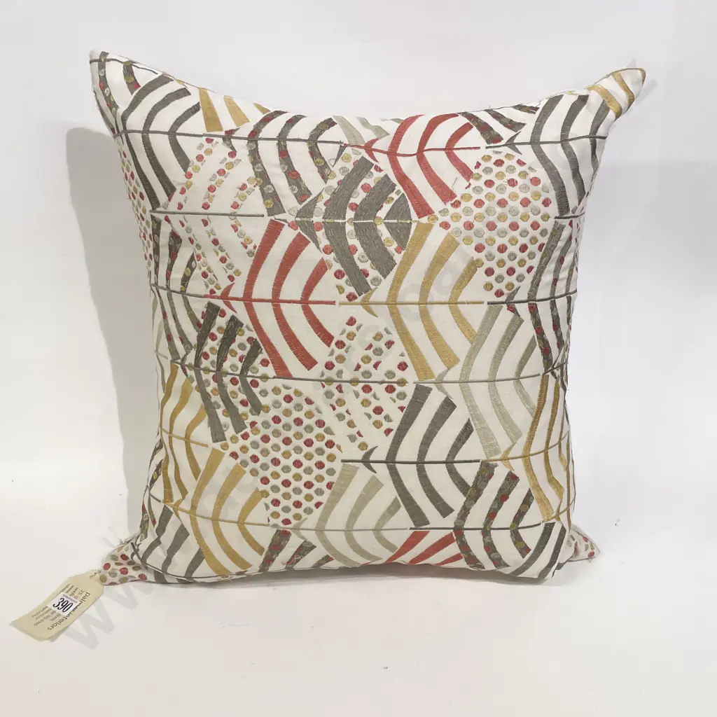 Deco Inspired Linen Embroidered Cushion Image 1++