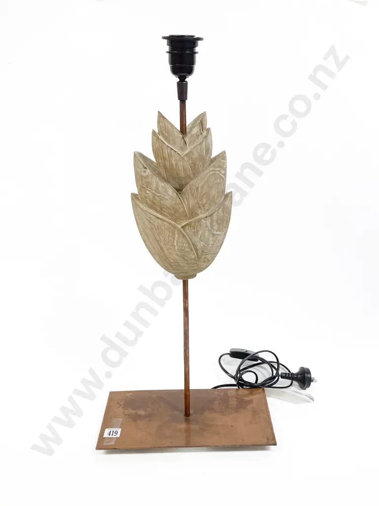 Carved Wooden and Copper Lamp Base Image 1++