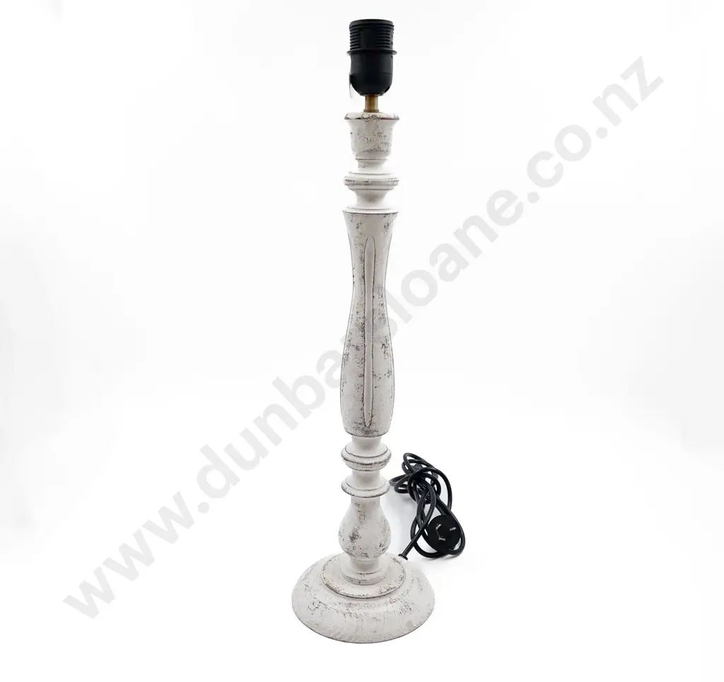 Wooden Distressed White Painted Column Lamp Base Image 1++