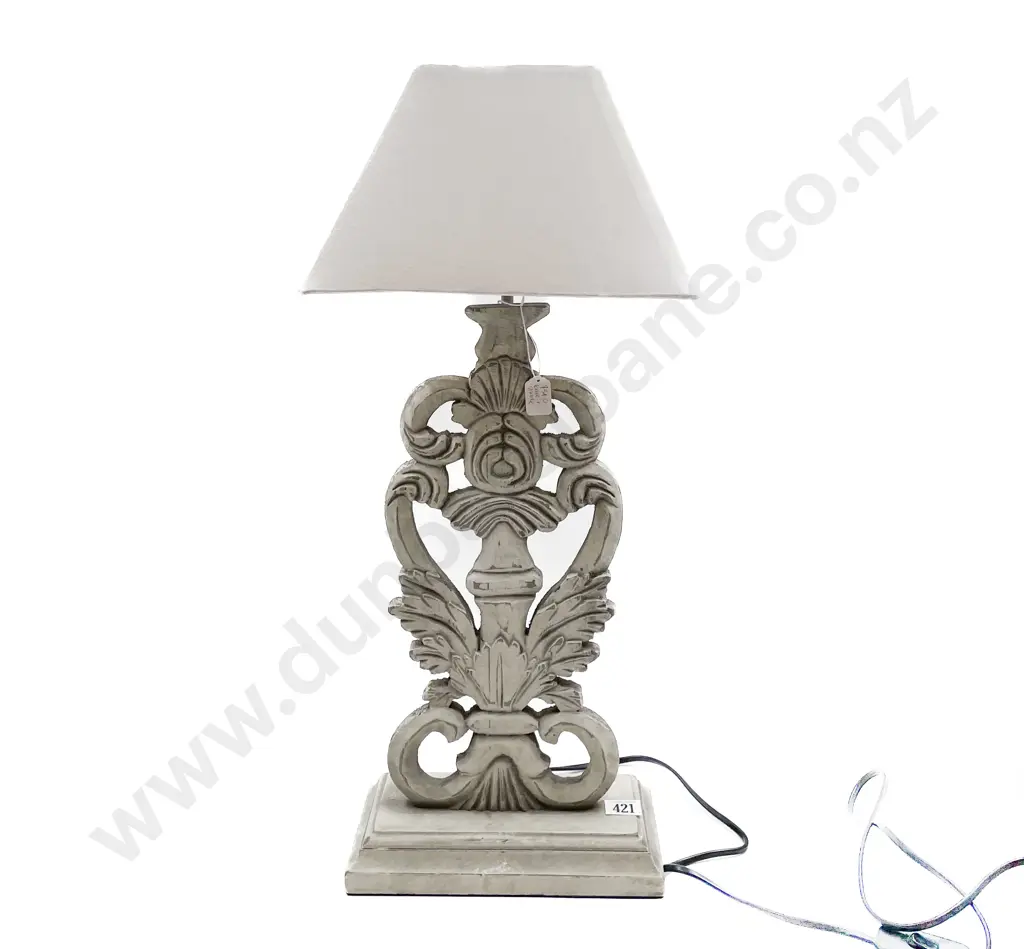 Grey Painted Wooden Lamp Base with Shade Image 1++