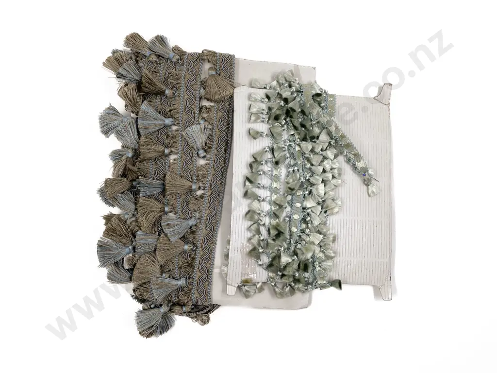 Remainder Length Blue & Taupe Tassled Braid Trim Image 1++