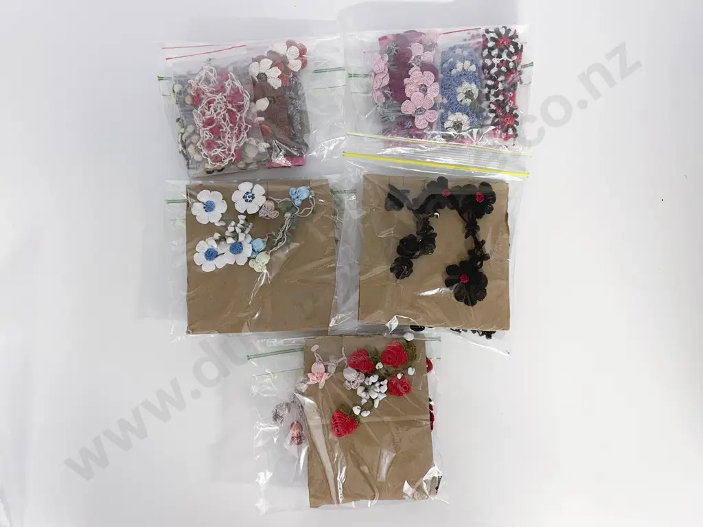 Various Crocheted Flowers and Bead Fancy Trim Image 1++