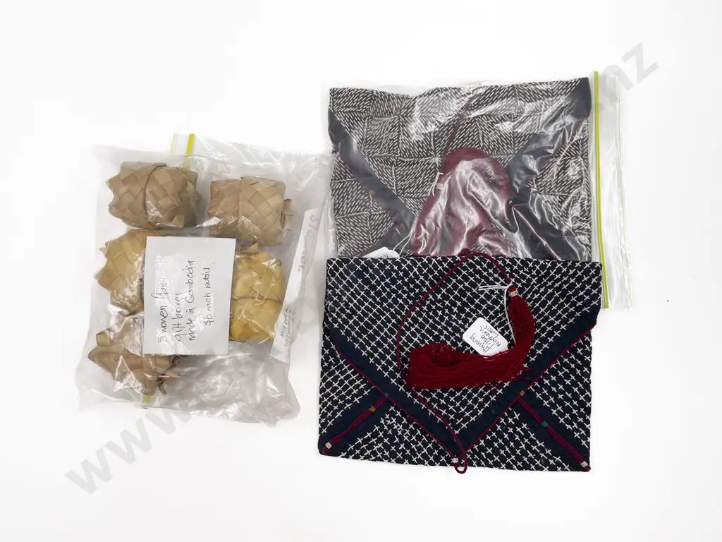 Five Woven Flax Gift Boxes and Northern Laos Handbag Image 1++