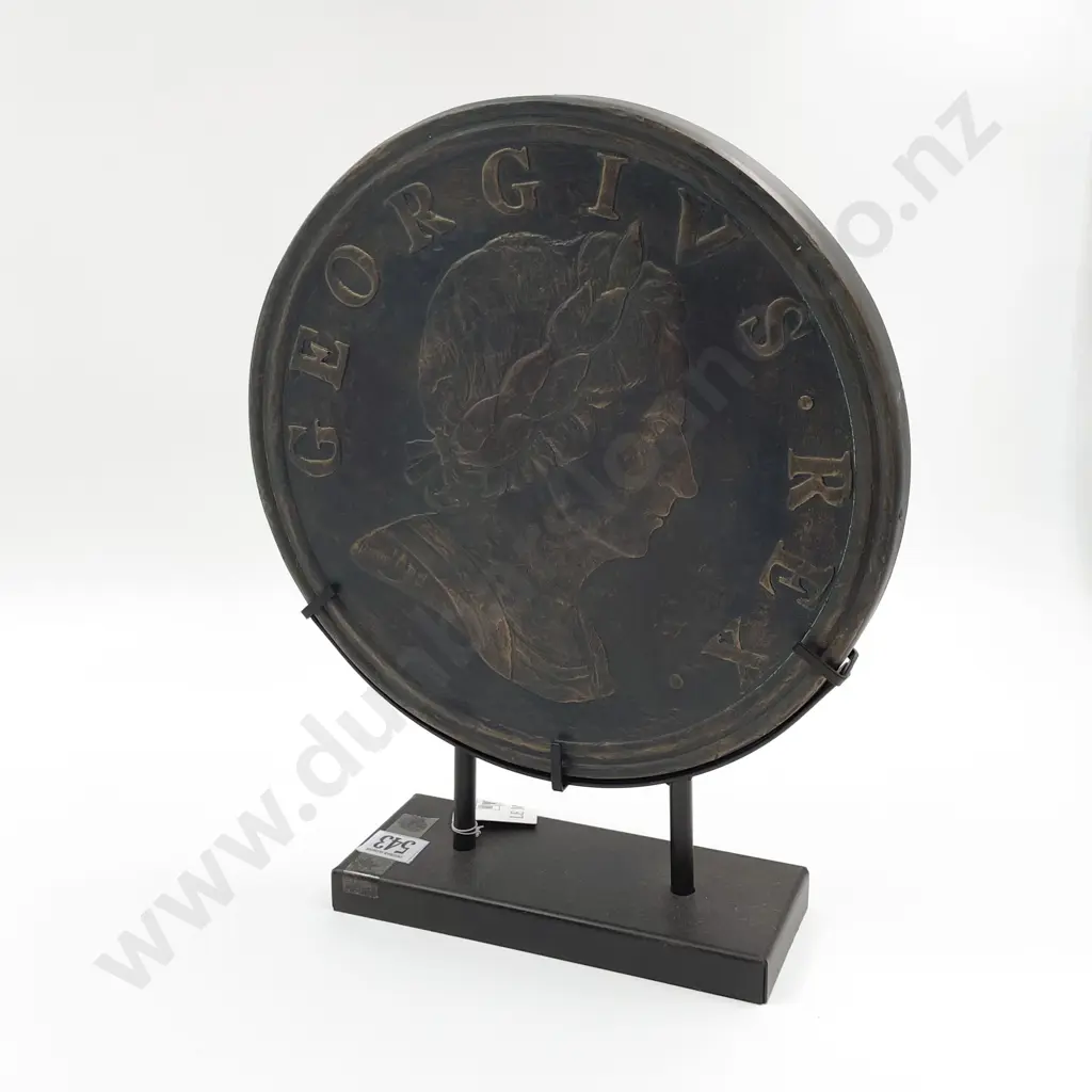 Large Decorative Wooden Britannia Penny on Stand Image 1++