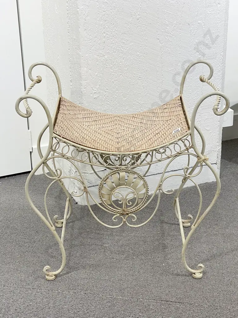 Enamelled Cream Wrought Metal Decorative Stool Image 1++