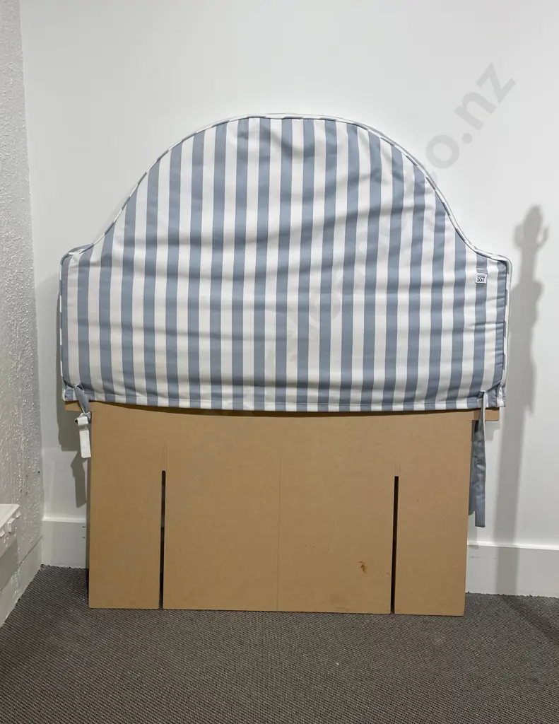 Single Bed End Upholstered in Light Blue and White Stripe Image 1++