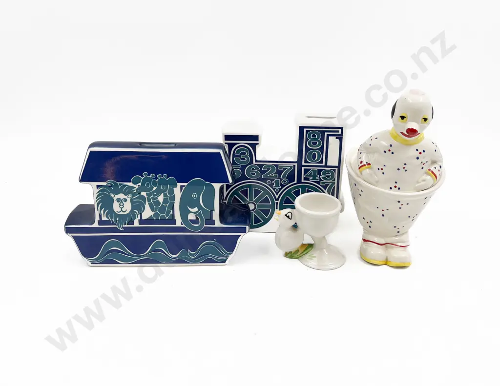 Two Carlton Ware Money Boxes with Clown Lidded Bowl Image 1++