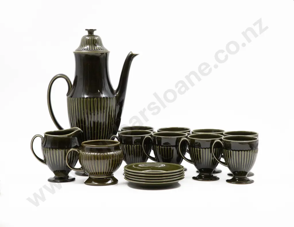 Carlton Ware Green Ribbed Coffee Set Image 1++