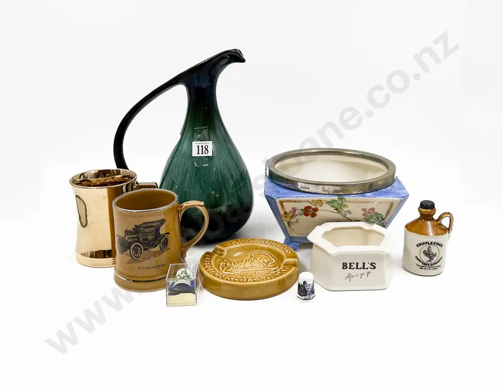 Small Quantity of Assorted China with Whiskey Advertising and Blue Mountain Pottery Jug Image 1++