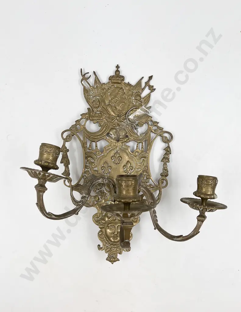 Ornate Brass Three Light Wall Sconce Image 1++