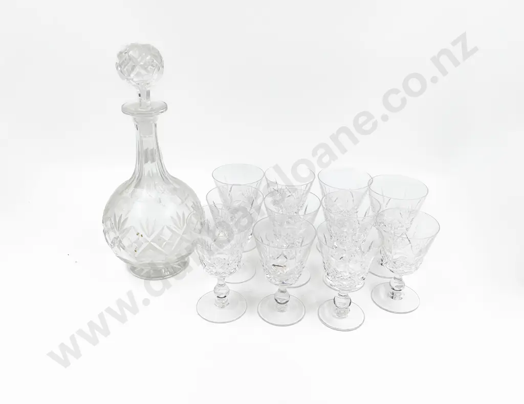 Eleven Stuart Crystal Wine Glasses Together with Decanter Image 1++