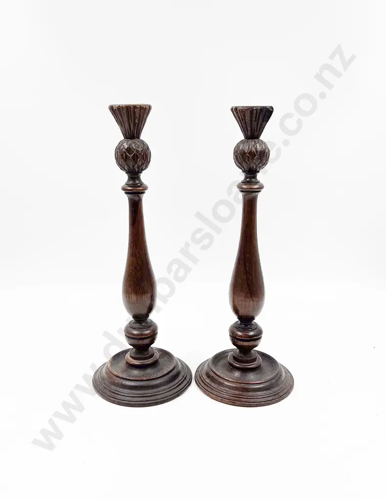 Pair of Antique Carved Candlesticks Image 1++