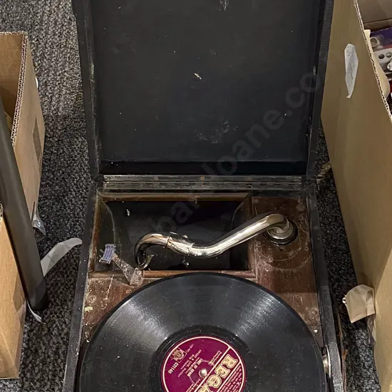 Small Vintage Record Player with Assorted Classical Records