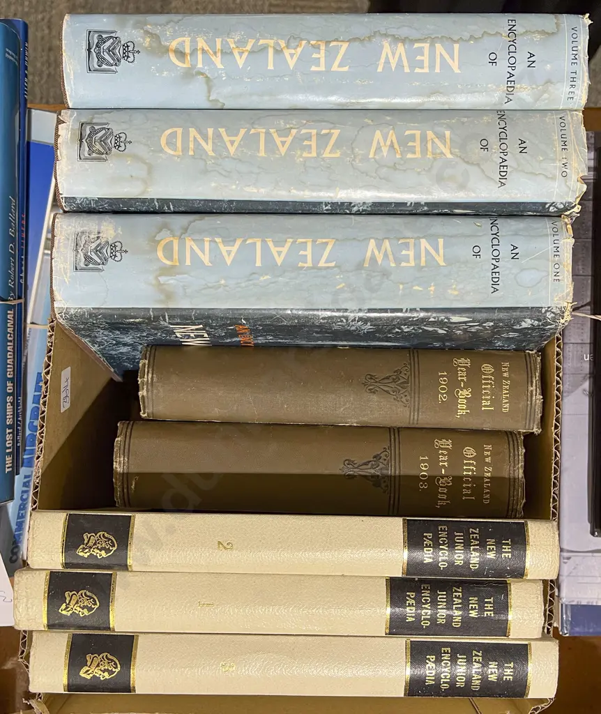Three Encyclopedia of New Zealand Volumes with Three Other Junior Volumes and Two NZ Year-Books (1902-1903) (8) Image 1++