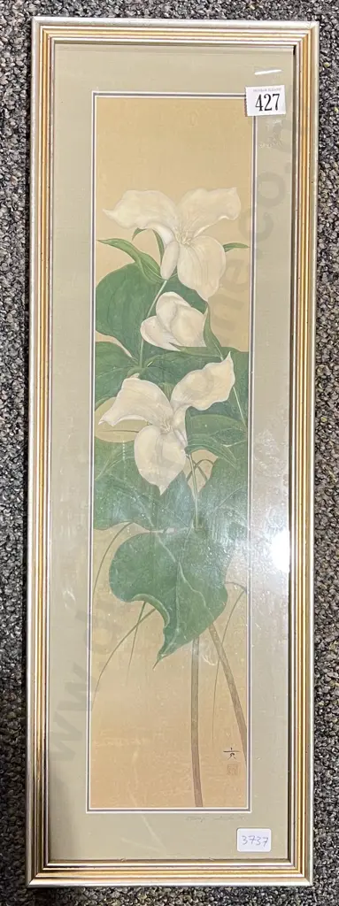 Mitsugi Kikuchi - Great Trillium - W/C on Silk Image 1++