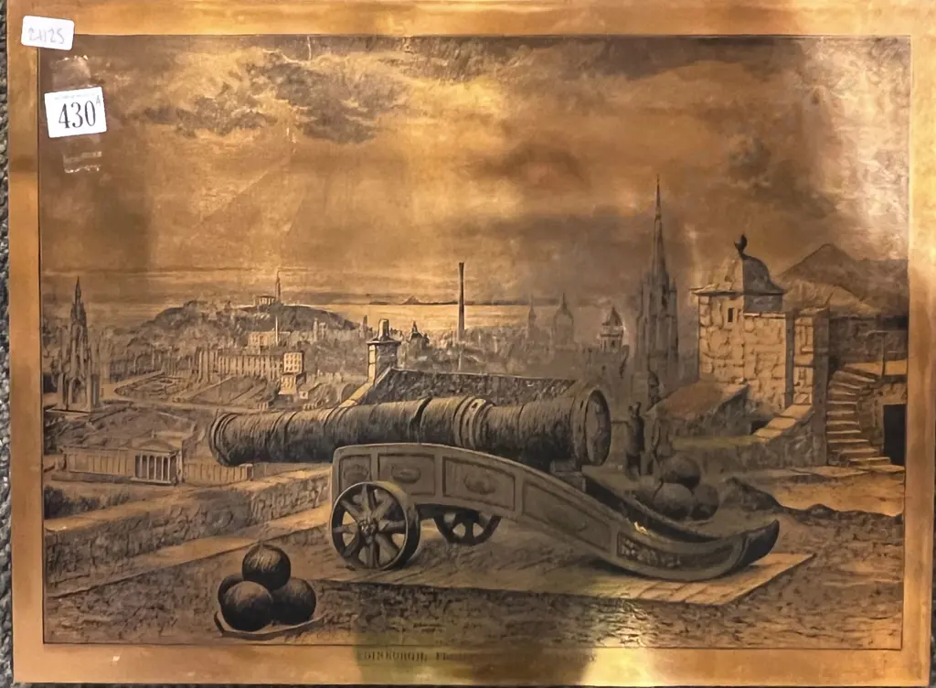 Edinburgh from Mons Meg Battery - Copper Engraving on Board Image 1++