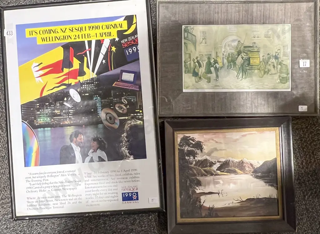 Two Framed Prints and Small Oil Image 1++