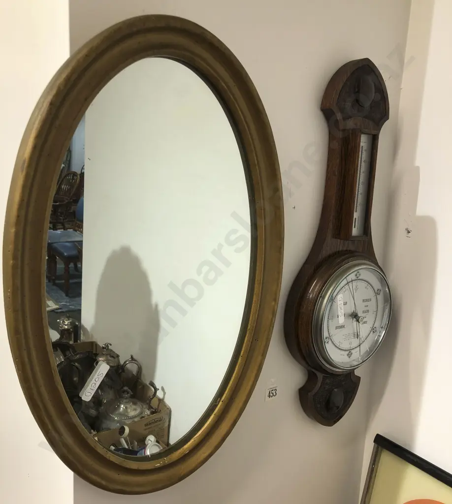 Oval Wall Mirror (Borer) with Barometer (Chip to Glass) Image 1++