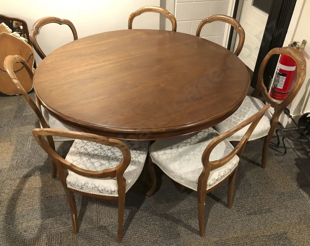 Circular Mahogany Dining Table Together With Seven Balloon Back Dining Chairs Image 1++
