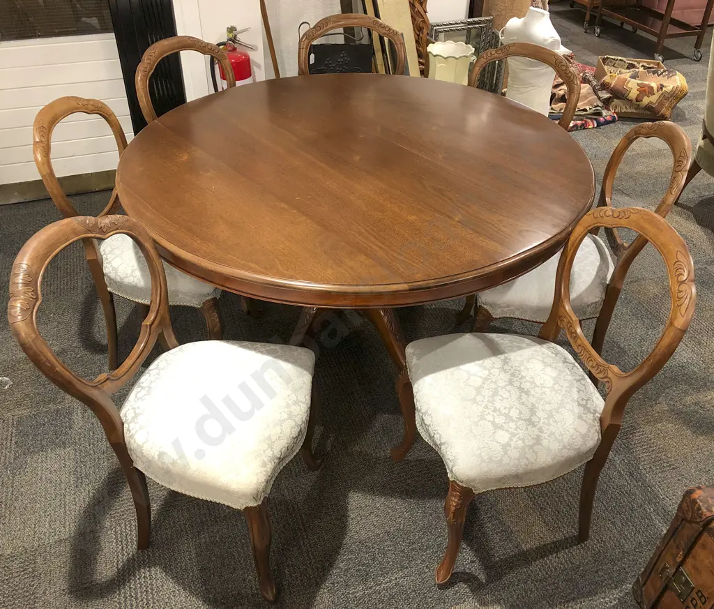 Circular Mahogany Dining Table Together With Seven Balloon Back Dining Chairs Image 1++
