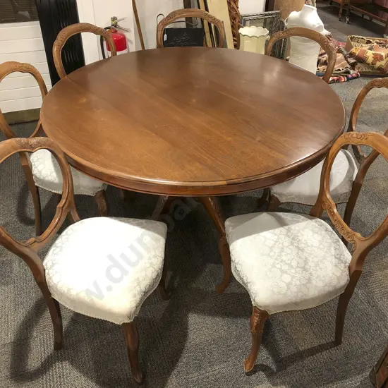 Circular Mahogany Dining Table Together With Seven Balloon Back Dining Chairs