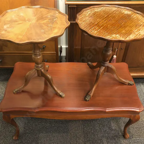 Two Tripod Based Wine Tables Together with Coffee Table