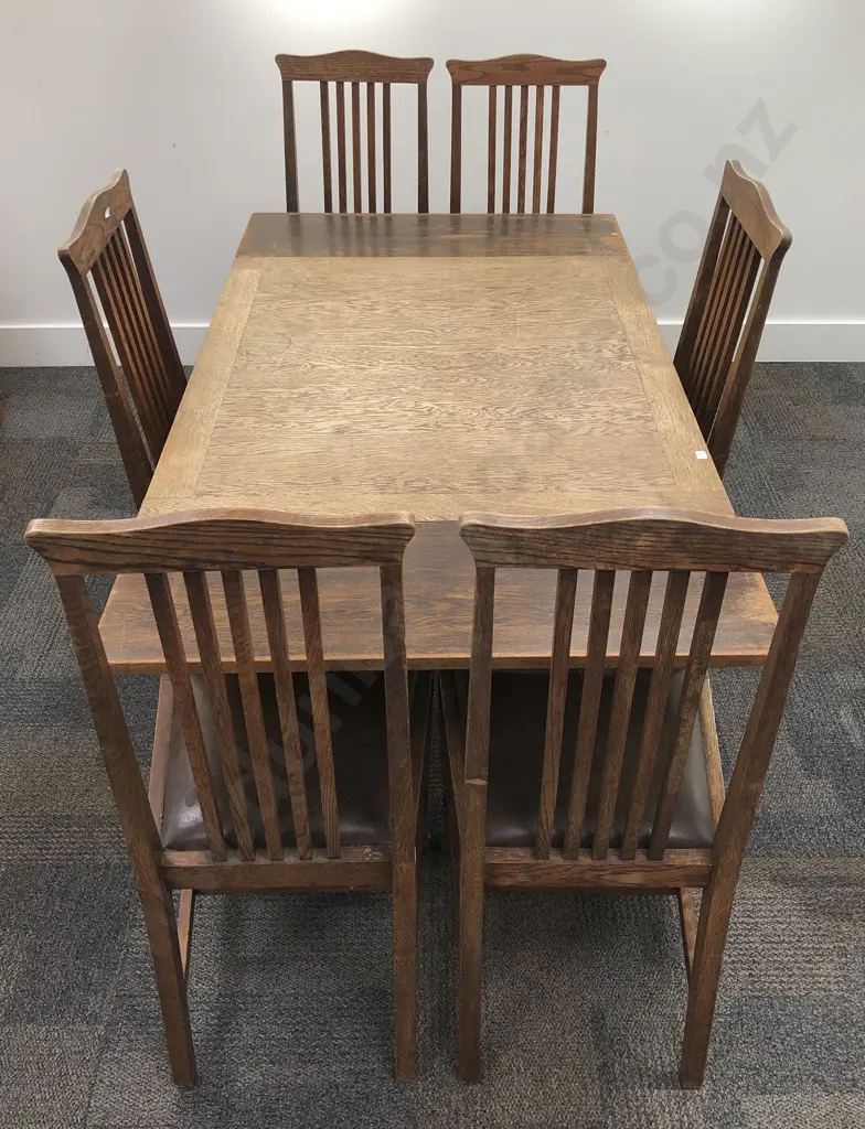Oak Extension Dining Table Together with Six Dining Chairs Image 1++