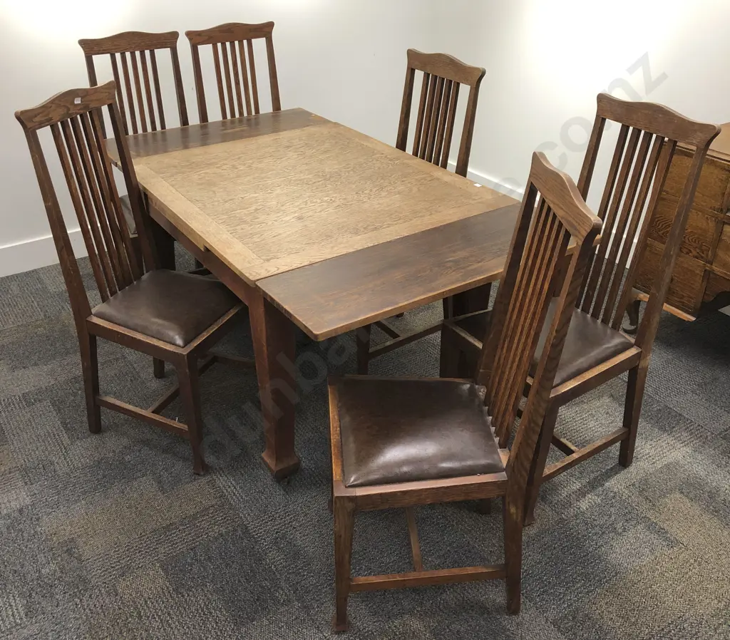 Oak Extension Dining Table Together with Six Dining Chairs Image 1++