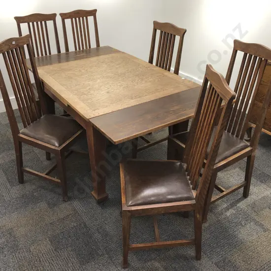 Oak Extension Dining Table Together with Six Dining Chairs