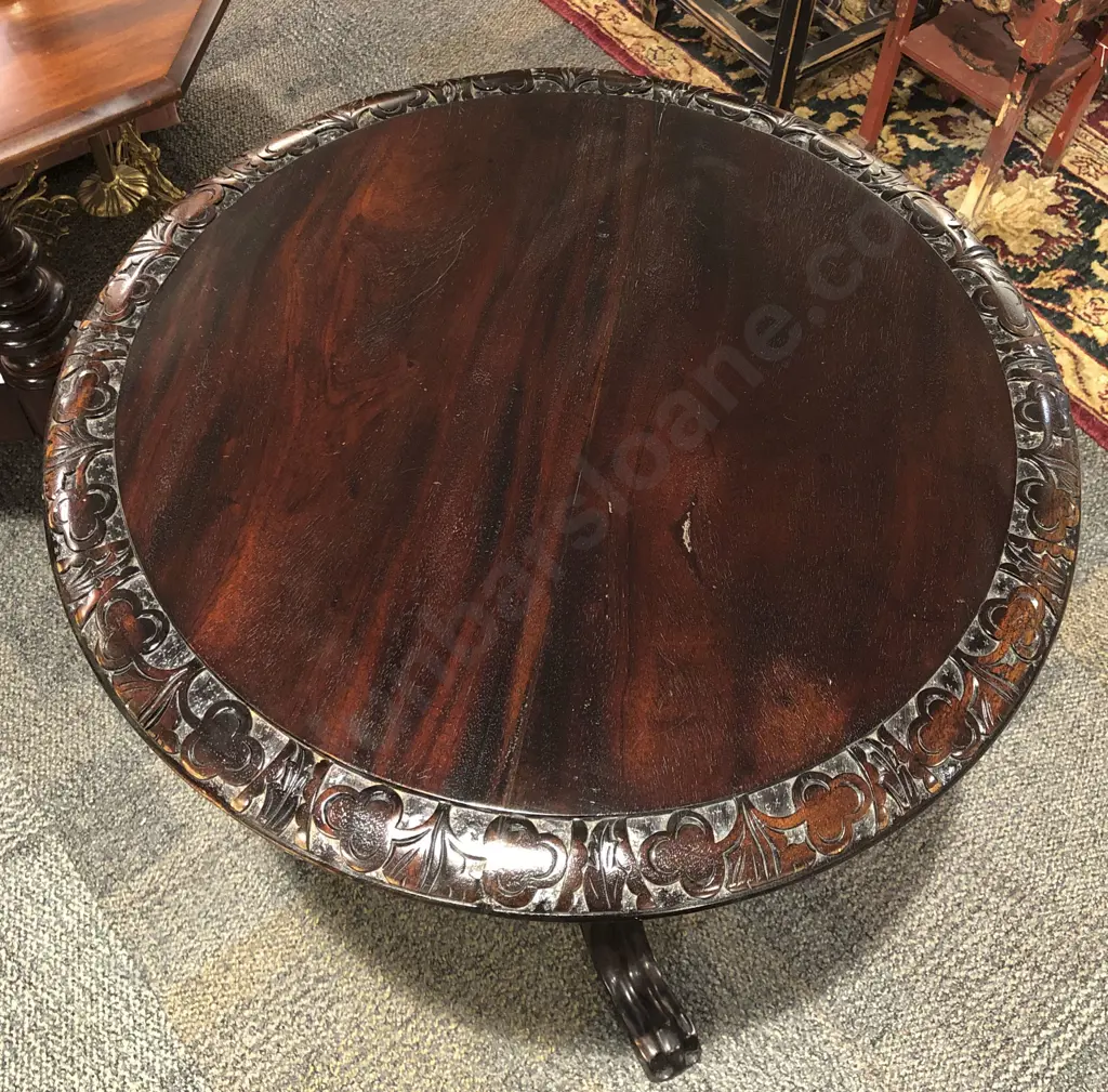 Carved Edge Tripod Based Wine Table with Barley Twist Support Image 1++
