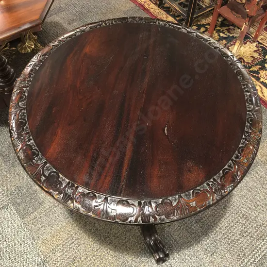 Carved Edge Tripod Based Wine Table with Barley Twist Support