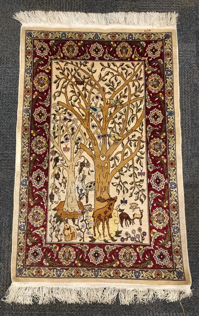 Turkish Silk Rug Depicting Tree of Life Image 1++