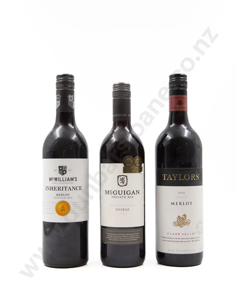 3 Bottles Assorted Australian Merlot & Shiraz Image 1++